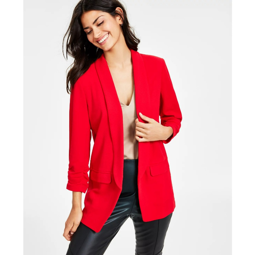 Bar III Size Large Red Collarless Open Front 3/4-Sleeve Boyfriend Blazer NWT